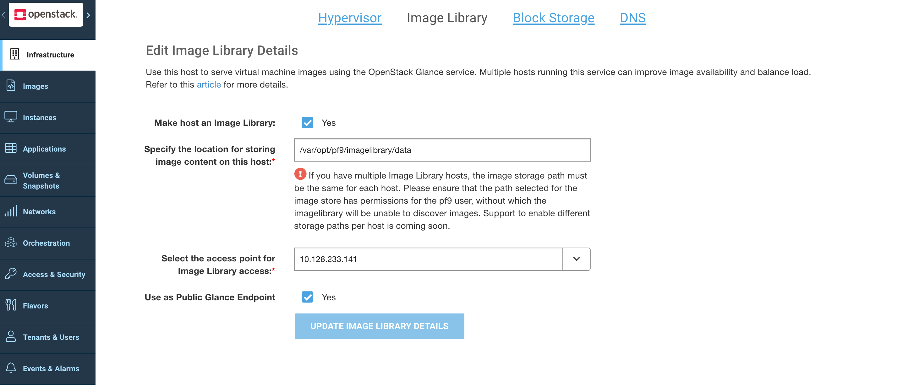 Platform9 UI – Edit Image Library Details